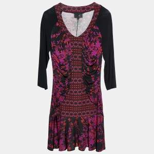 Just Cavalli Multicolor Floral Printed Jersey Ruched Mini Dress M
