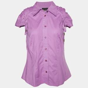 Just Cavalli Purple Cotton Tie Detail Shirt M