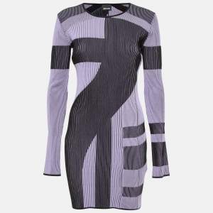 Just Cavalli Black/Lilac Patterned Rb Knit Mini Dress L