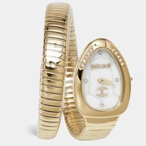 Just Cavalli Mother Of Pearl Gold Plated Stainless Steel Snake JC1L229M0025 Women's Wristwatch 22 mm
