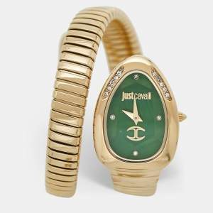 Just Cavalli Green Yellow Gold Plated Stainless Steel Glam Chic JC1L229M0035 Women's Wristwatch 22 mm