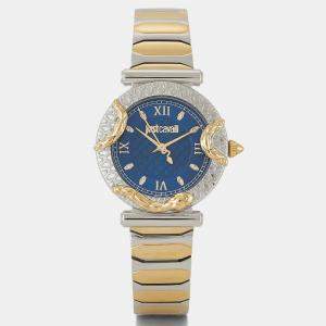 Just Cavalli Blue Two-Tone Stainless Steel Crystal Embellished Classic JC1L234M0095 Women's Wristwatch 32 mm
