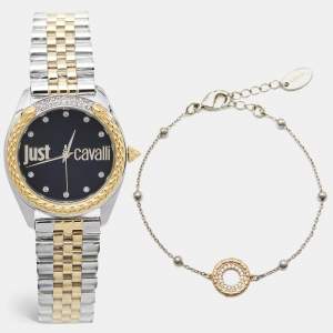 Just Cavalli Black Tw0-Tone Stainless Steel Crystal Brillante JC1L195M0105 Women's Wristwatch 34 mm