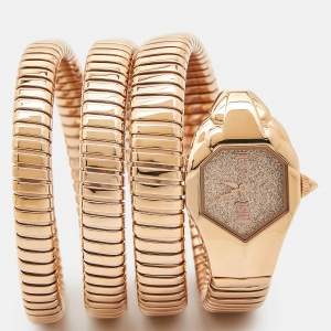 Just Cavalli Glittered Champagne Rose Gold Plated Stainless Steel Glam Chic JC1L115M0035 Women's Wristwatch 22 mm