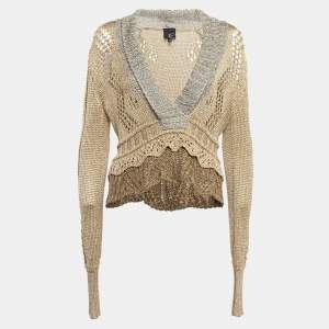 Just Cavalli Beige Lurex Knit Crop Sweater M