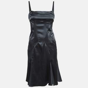 Just Cavalli Black Satin Flared Slip Dress M