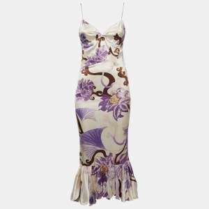 Just Cavalli White Floral Print Sleeveless Midi Dress L
