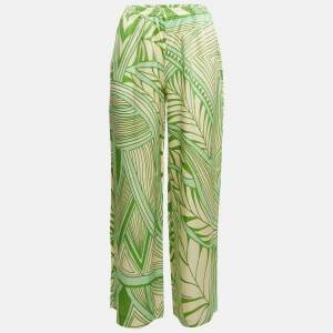 Just Cavalli Green Printed Silk Wide-Leg Pants M