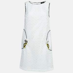 Just Cavalli White Floral Embellished Lace Sleeveless Shift Dress L