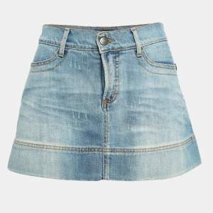 Just Cavalli Blue Embroidered Denim Mini Skirt M