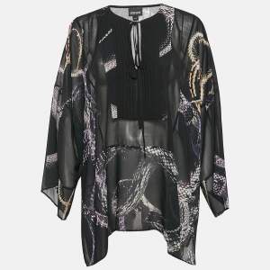 Just Cavalli Black Snake Printed Chiffon Semi Sheer Blouse M