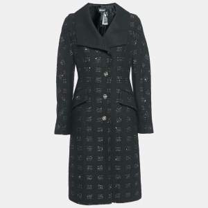 Just Cavalli Black Embellished Wool Blend Long Coat S