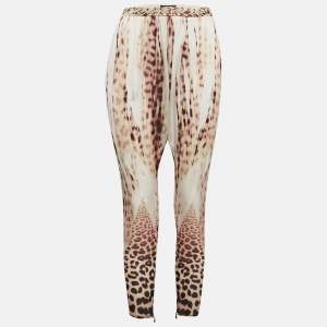 Just Cavalli Multicolor Leopard Print Silk Waist Detail Pants S