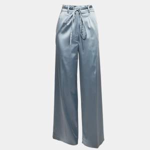 Just Cavalli Blue Satin Wide-Leg Belted Trousers S