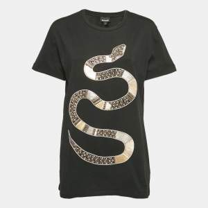 Just Cavalli Black Snake Motif Embellished Jersey T-Shirt L