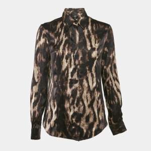 Just Cavalli Multicolor/Brown Animal Print Satin Silk Button Front Shirt M