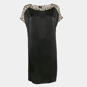 Just Cavalli Black Silk Animal Print Trimmed Mini Dress L