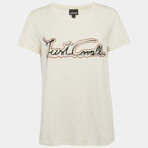 Just Cavalli Off White Logo Print Jersey T-Shirt XL