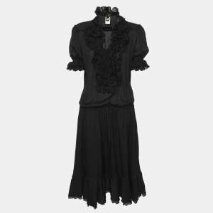 Just Cavalli Black Chiffon Midi Dress M