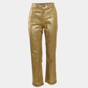 Just Cavalli Gold Coated Denim Straight Leg Jeans S Waist 28"