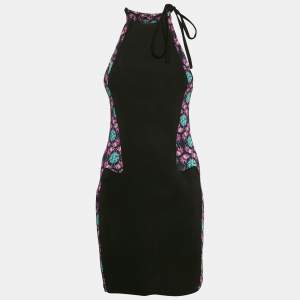 Just Cavalli Black/Multicolor Printed Jersey Halter Neck Midi Dress S