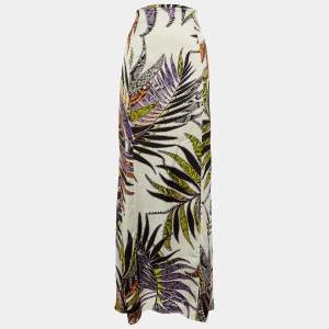 Just Cavalli White Printed Satin Fit & Flare Maxi Skirt L