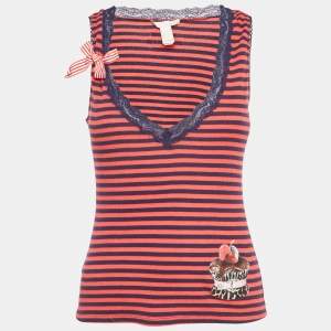 Just Cavalli Underwear Red & Navy Blue Striped Cotton Knit Tank Top M