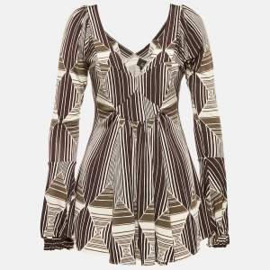 Just Cavalli Brown Printed Jersey Peplum Top L