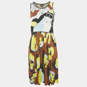 Just Cavalli Yellow/Brown Printed Knit and Crepe Short Mini Dress M