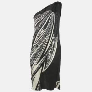 Just Cavalli Black printed Silk One Shoulder Dress S