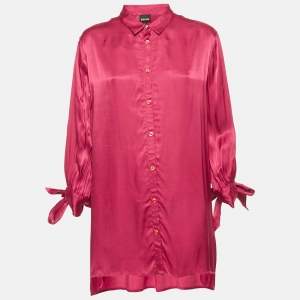 مملوكة مسبقًا Just Cavalli Satin Pink Tie- Up Sleeve Shirt Blouse L