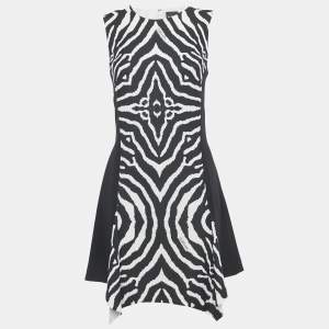 Pre Owned Just Cavalli Black Animal Print Crepe Asymmetrical Short Dress M 