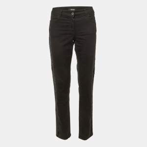 Pre Owned Just Cavalli Black Flock Print Denim Slim Fit Jeans M/Waist 34"