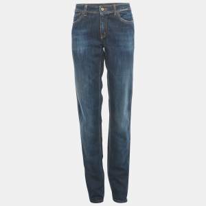 Pre Owned Just Cavalli Blue Embroidered Distressed Denim Jeans L Waist 32"