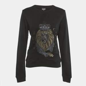 Pre Owned Just Cavalli Black Lion Embossed Cotton Sweatshirt S