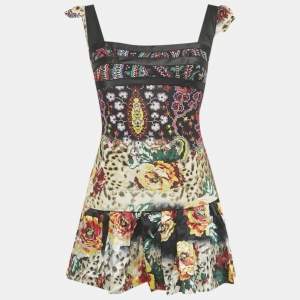 Pre Owned Just Cavalli Multicolor Printed Jersey & Silk Top & Skirt Set S/M