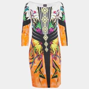 Pre Owned Just Cavalli Orange Printed Jersey Mini Dress M