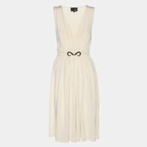 مملوكة مسبقًا فستان جاست كافالي ميني محبوك بكريمة مطاطي مقاس صغير