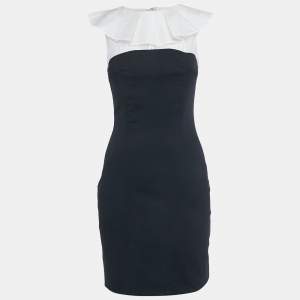 مملوكة مسبقًا Just Cavalli Black/White Wool Ruffle Neck Mini Dress S