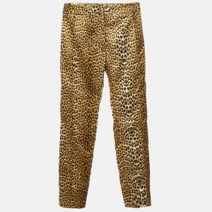 Pre Owned Just Cavalli Yellow Leopard Print Satin Trousers S
