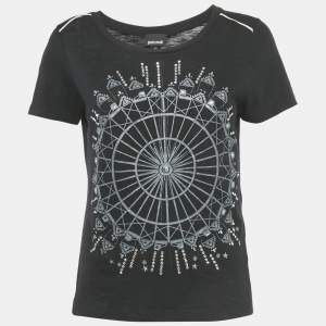 مملوكة مسبقًا Just Cavalli Printed Embellished Cotton T-Shirt S 