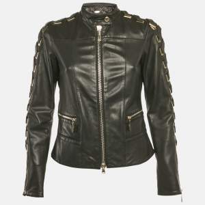 مملوكة مسبقًا Just Cavalli Black Leather Lace-Up Jacket S