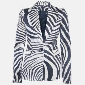 مملوكة مسبقًا Just Cavalli Brown Animal Print Gabardine Blazer S