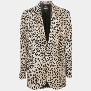 Pre Owned Just Cavalli Beige Jaguar Print Silk Blend Blazer M
