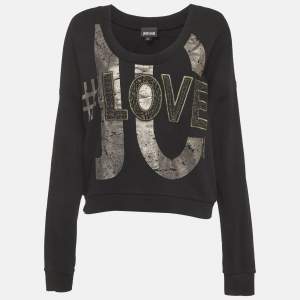 مملوكة مسبقًا Just Cavalli Black Jersey Embroidered Sweatshirt XL