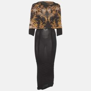 Pre Owned فستان جست كافالي جيرسية مطبوع زهور أسود روتش ميدي مقاس صغير (سمول)