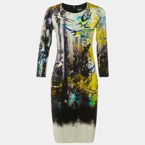 مملوكة مسبقًا Just Cavalli Multicolor Bird Print Jersey Sheath Dress M