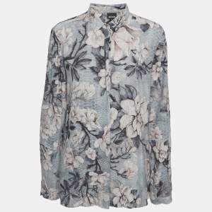 مملوكة مسبقًا Just Cavalli Blue Floral Print Crepe Shirt M