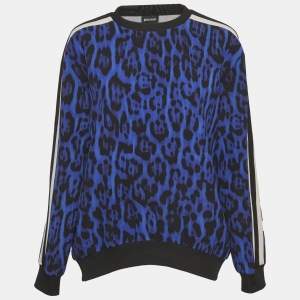 مملوكة مسبقًا Just Cavalli Blue Leopard Print Crepe Sweatshirt L