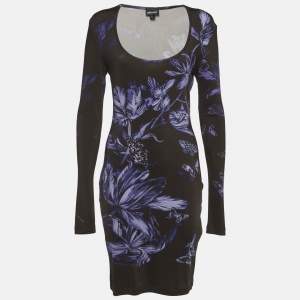 Pre Owned Just Cavalli Black Floral Print Jersey Bodycon Dress M